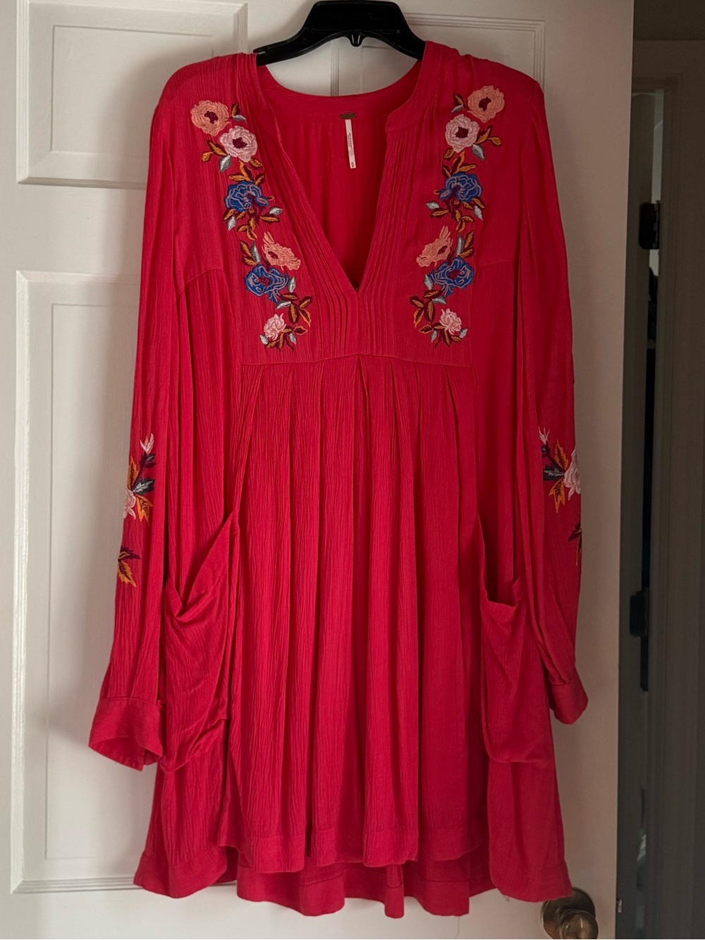 Free People Floral Embroidered Mini Dress in Coral Size Medium